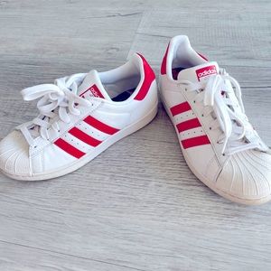 Rare Adidas Superstar Red and white stripe size 6.5 used but in good condition